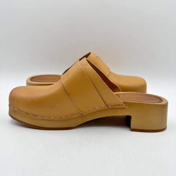 Swedish Hasbeens Womens Slejf Clog EU 37 US 7 Brown Leather Wood Sole NWOB - Picture 6 of 11